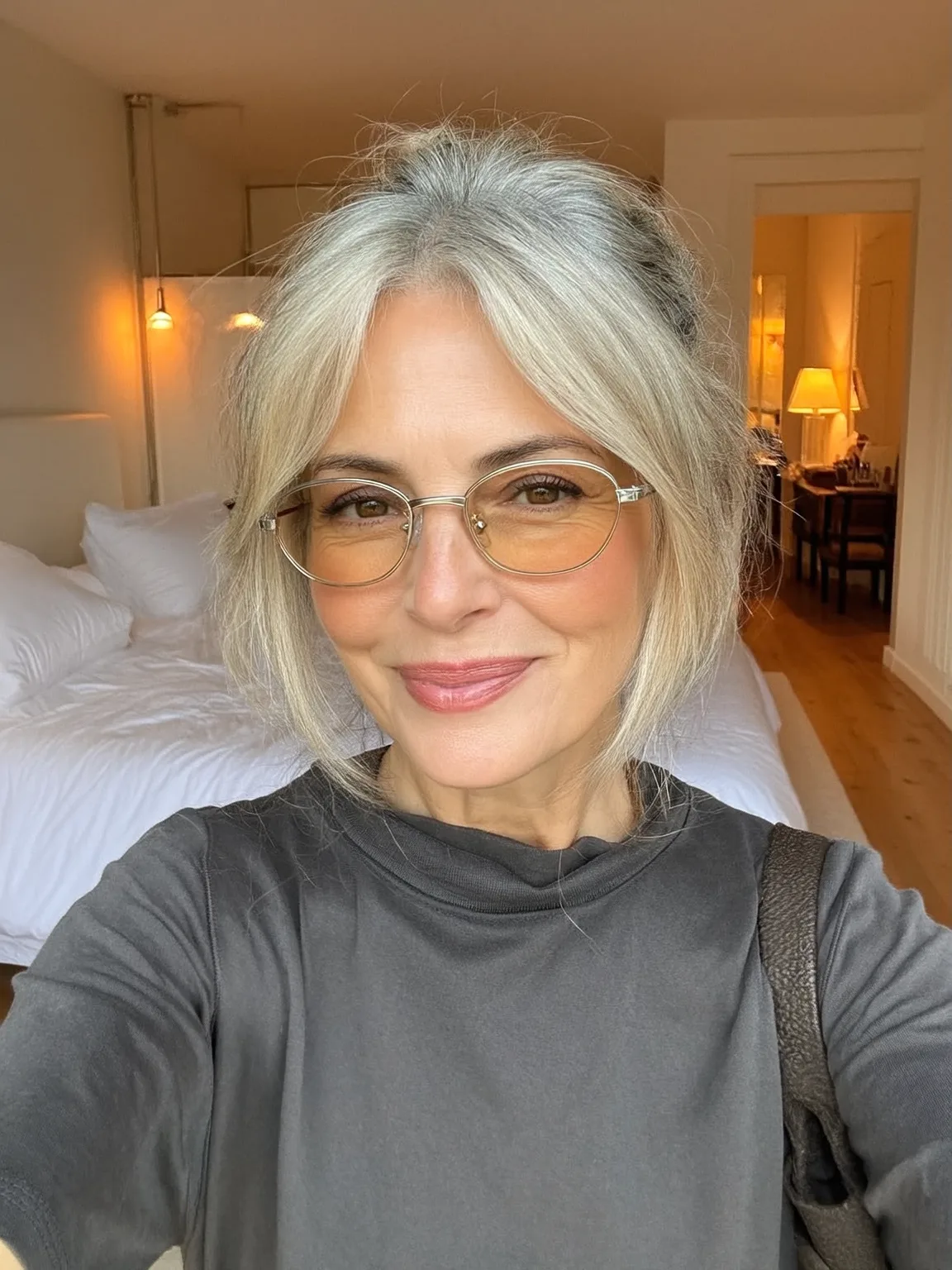 Choppy Silver Frost Bob with Long Bangs